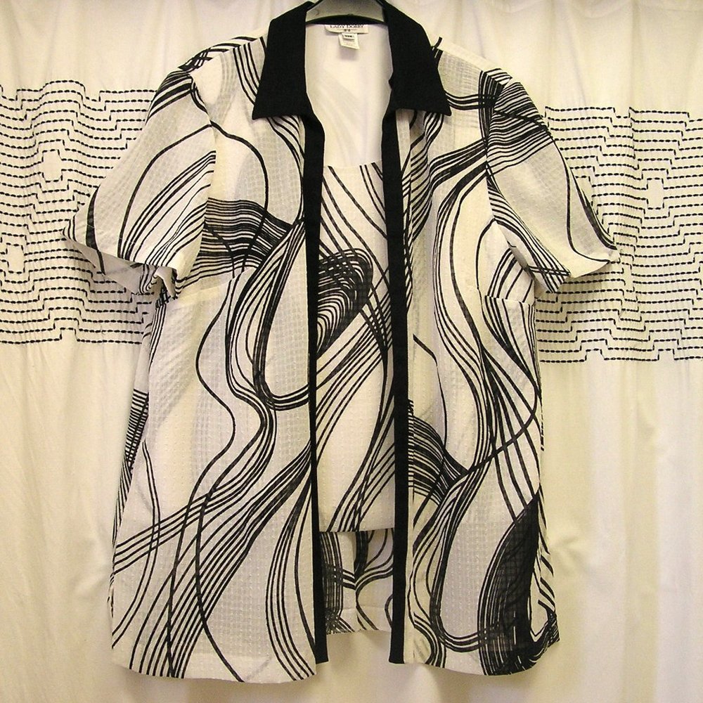 LADY DORBY Women Tunic/Jacket white/black, Sheer with Tank, short sleeves 22W